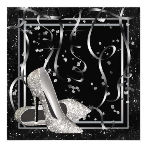 Black and White High Heels Birthday Party Custom Announcements
