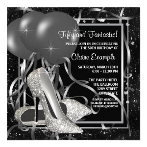 Black and White High Heels Womans Birthday Party Custom Invitations
