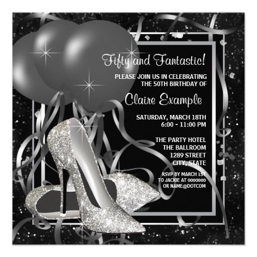 Black and White High Heels Womans Birthday Party Custom Invitations (front side)