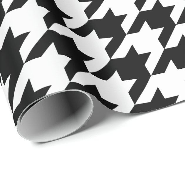 Black and White Houndstooth Pattern Wrapping Paper 3/4
