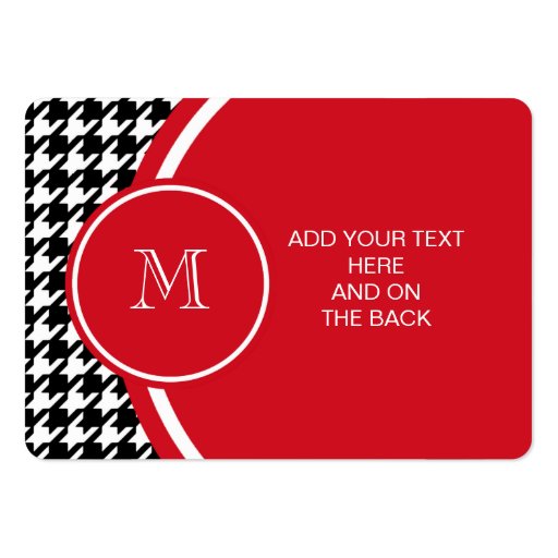 Black and White Houndstooth Red Monogram Business Card (front side)