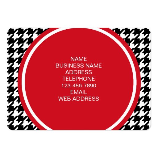 Black and White Houndstooth Red Monogram Business Card (back side)