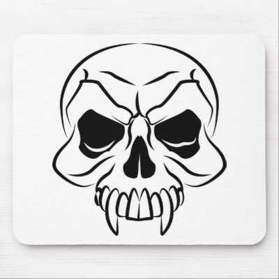 Black and white illustration of scary skull head mouse pads by GeoDesign