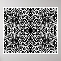 Black and White Ink Fractal Flowers Poster