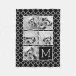 Black and White Instagram 5 Photo Collage Monogram Fleece Blanket