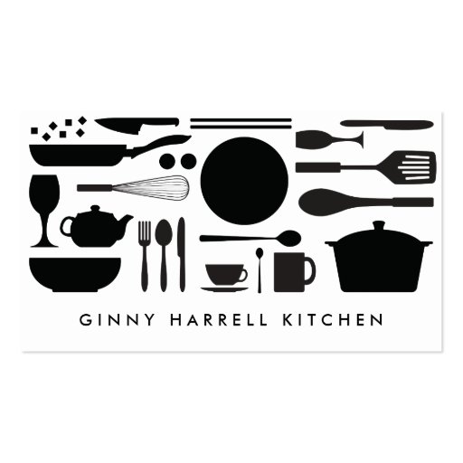 BLACK AND WHITE KITCHEN COLLAGE for Catering, Chef Business Card Templates (front side)