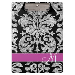 Black and White Lace Pattern Custom Monogram Clipboards