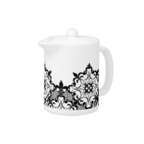 Black and White Lace Tea Pot