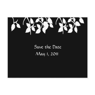 Black and White Leaves Save the Date postcard