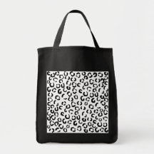Black and White Leopard Print Pattern. Canvas Bags