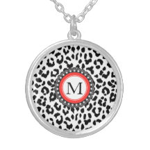 black and white leopard print  with monogram pendants