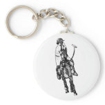 Black and White Line Drawing Polo Player Keychains