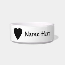 Black and White Love Heart Design. Cat Water Bowls