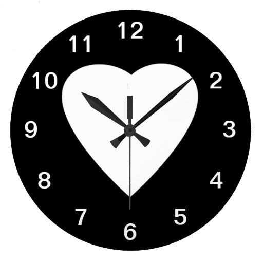 Black and White Love Heart Design. Wall Clocks Zazzle