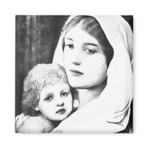 Black and White Madonna with Baby magnets by zettacube Black and White Madonna with Baby magnets