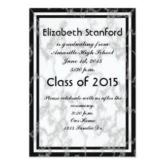 Black and White Marble Pattern Graduation 5" X 7" Invitation Card