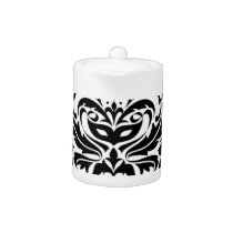 Black and White Masquerade Damask Tea Pot