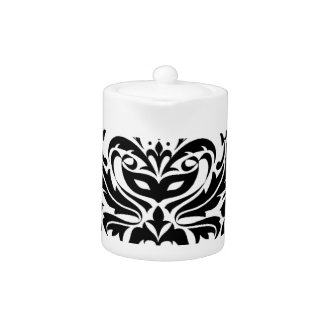 Black and White Masquerade Damask Tea Pot