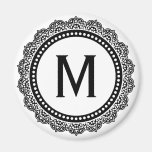 Black And White Medallion Custom Initial Magnets