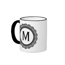 Black And White Medallion Custom Initial Mug