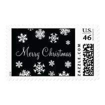 Black and White Merry Christmas Snowflakes Postage