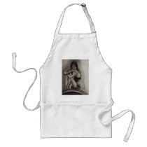 black and white model apron
