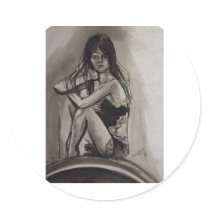 black and white model round sticker