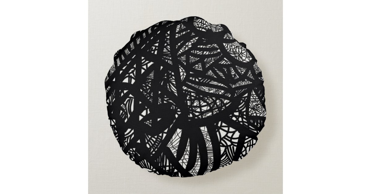 Black and White Modern Design Round Pillow Zazzle
