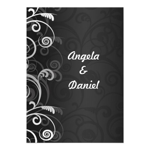 Black and White Modern Floral Wedding Reception Card