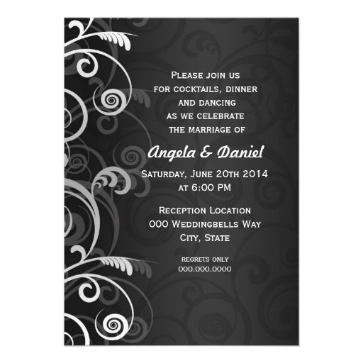 Black and White Modern Floral Wedding Reception Card