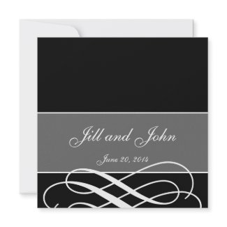 Black and White Modern Swirls Wedding Invitation invitation