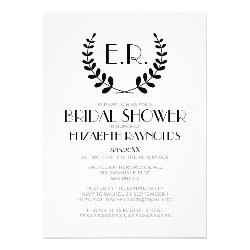 Black And White Monogram Bridal Shower Invitations