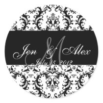 Black and White Monogram Date Paisley Wedding Stickers