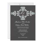 Black and white monogram linen wedding Invite