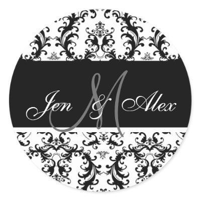 Black and White Monogram Paisley Wedding Sticker