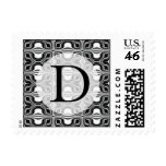 black and white monogram postage stamp