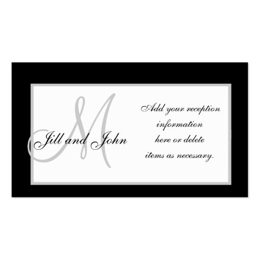 Black and White Monogram Wedding Reception Cards Business Card Templates (back side)