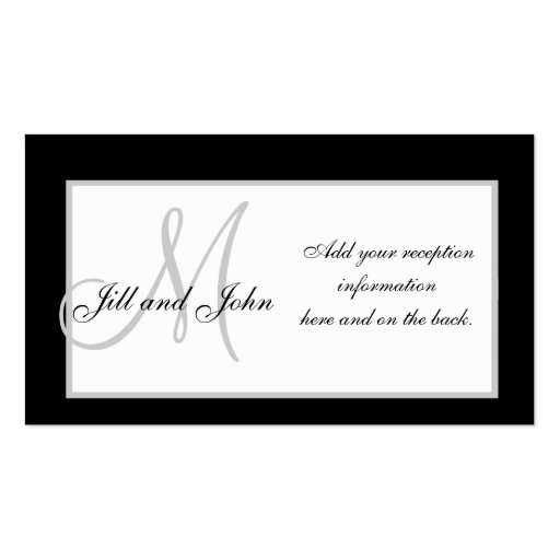 Black and White Monogram Wedding Reception Cards Business Card Templates (front side)