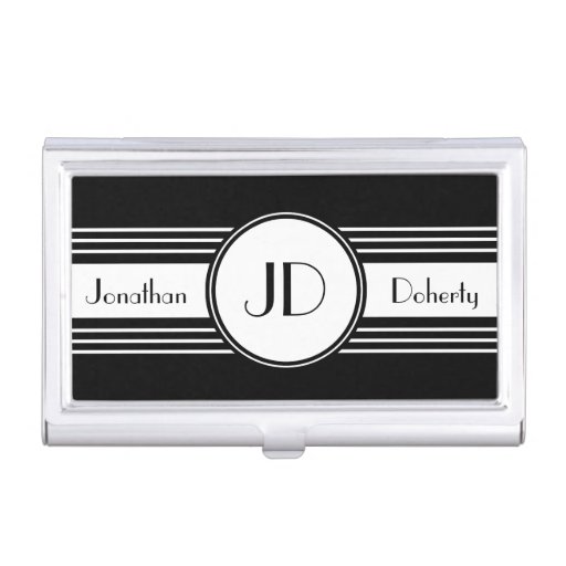 Black and White Monogrammed Business Card Case