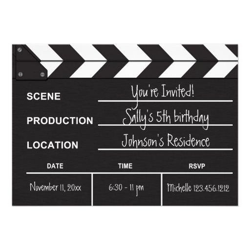 Black and White Movie Clapboard Birthday Invites