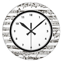 Black and white music notes clock with numbers at Zazzle