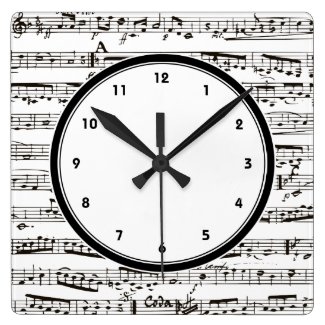 Black and white music notes clock with numbers