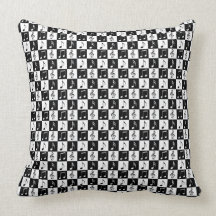 Black and White Musical Checker Pattern Throw Pillow