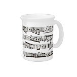 Black and white musical notes beverage pitcher