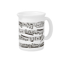 Black and white musical notes beverage pitcher