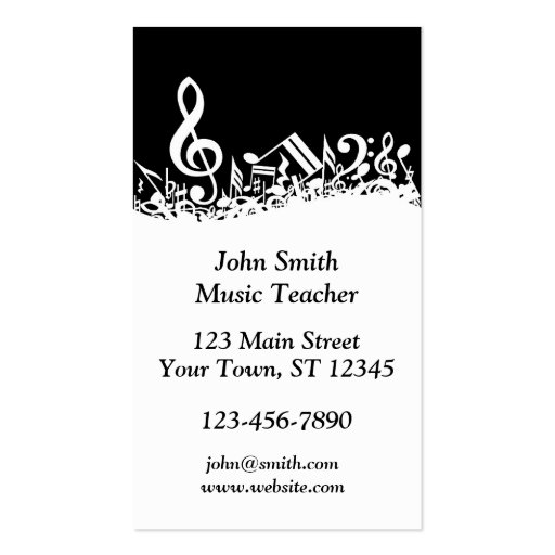Black and White Musical Notes Business Cards (front side)