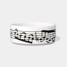Black and white musical notes cat bowl
