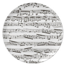 Black and white musical notes party plate