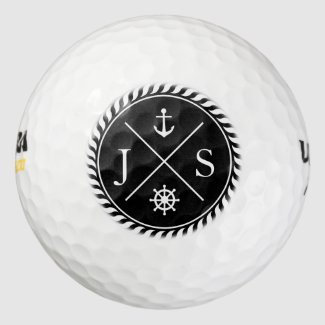 Black and White Nautical Anchor Monogram Pack Of Golf Balls