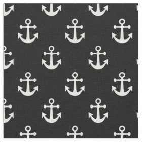 Black and White Nautical Anchors Pattern Fabric